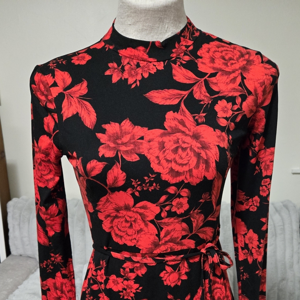 Floral Red and Black Dress